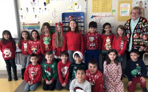 students and teacher in holiday attire!
