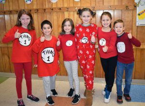 students gress up as Dr Seuss "things"