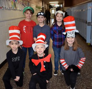 Students wearing Dr. Seuss hats