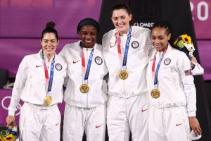 Olympians receiving gold medals