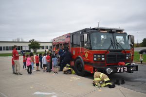 students and fire truck