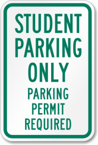 student parking sign