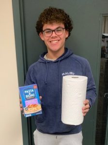 Student with food items